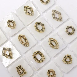 20PCS Vintage Metal Nail Art Frame Charms Retro Alloy Manicure Nails Decoration Accessories Hollow Heart Oval Rhombus Circles