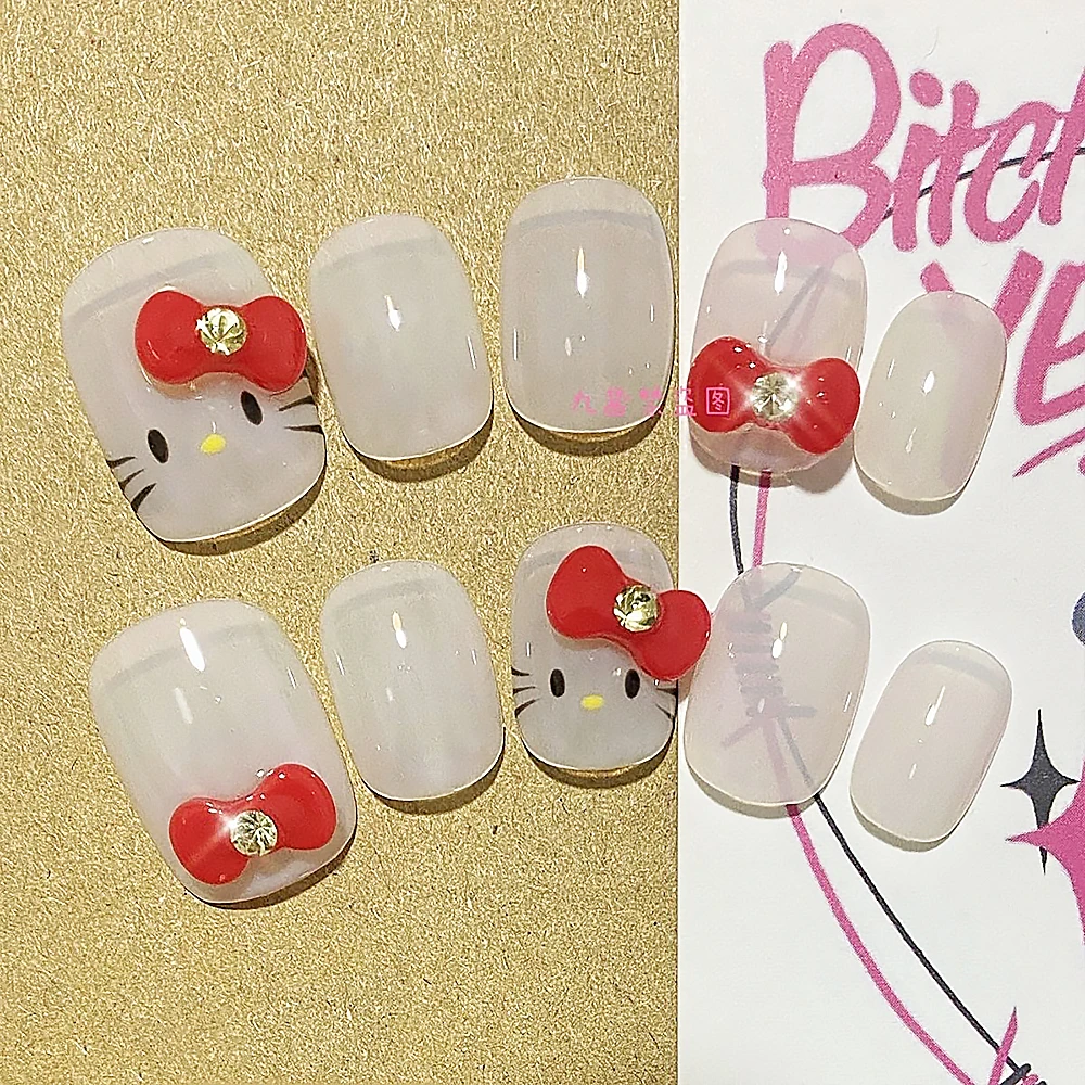 Y2K Daily Simple Hand-Painted Kitty Press On Nails Hand-Customized Nail Art Tools Press On Nails