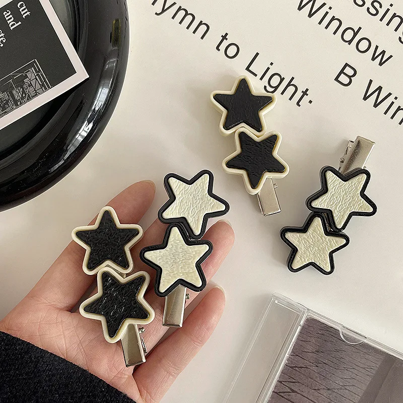 y2k Star Hair Clip Black White Color Sweet Cool Girls Barrettes Hairpins Korean Ins Women Accessories Headwear Side Pins