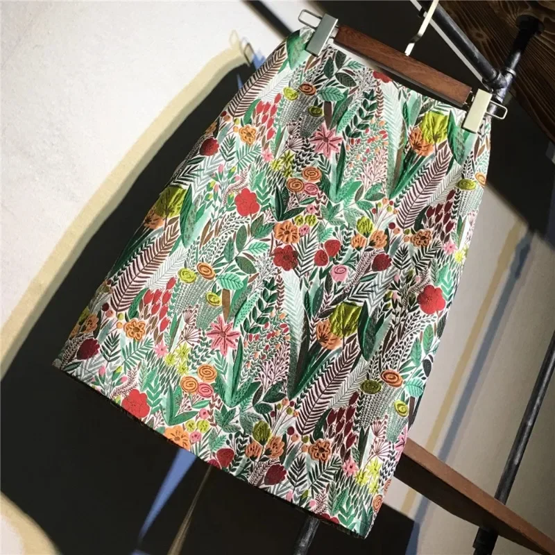 Classic Embroidery Floral Printed Women's Wrap Skirts 2025 New High Waist Sheath Pencil Midi Skirts Female Spring