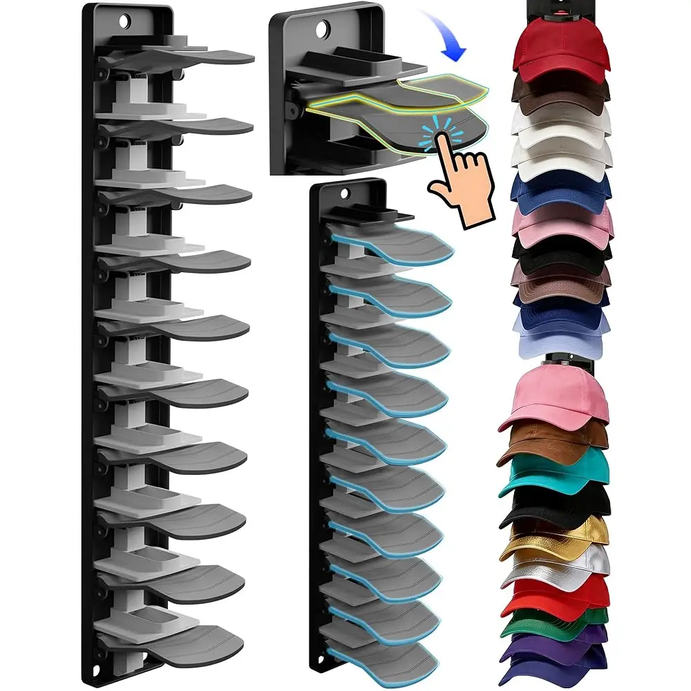 

Набор из 2 органайзеров для бейсболок, вмещает до 20 головных уборов, для настенного крепления, двери шкафа, спальни, легко устанавливается, большая вместимость