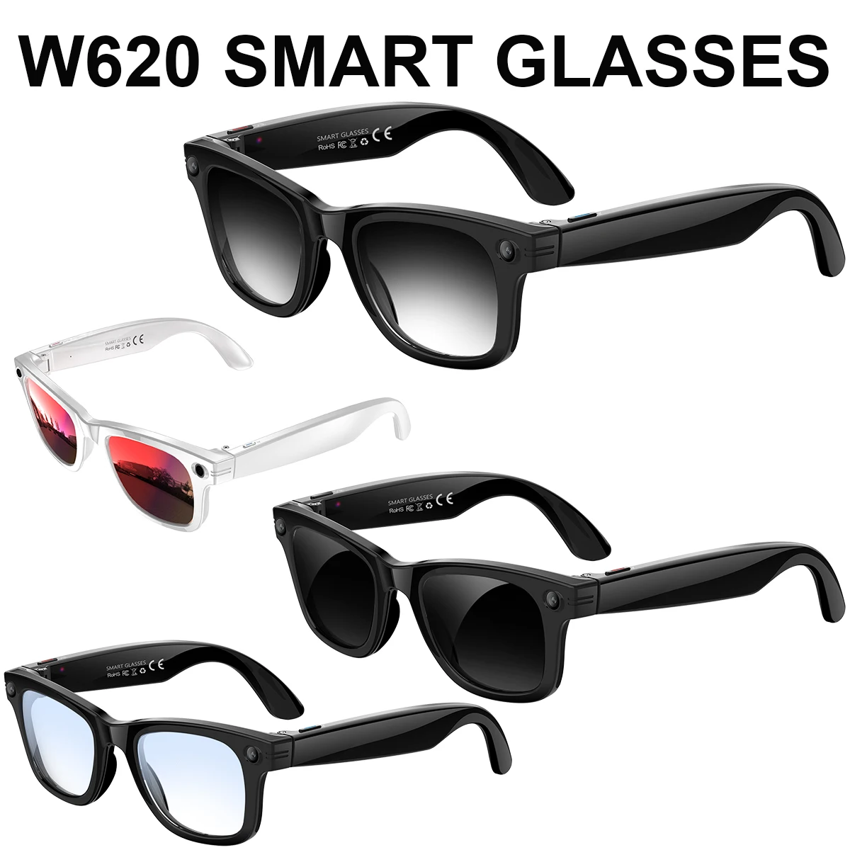 

W620 HD камера умные очки видео со стабилизацией изображения Bluetooth вызов водонепроницаемые AI голосовой перевод модные солнцезащитные очки