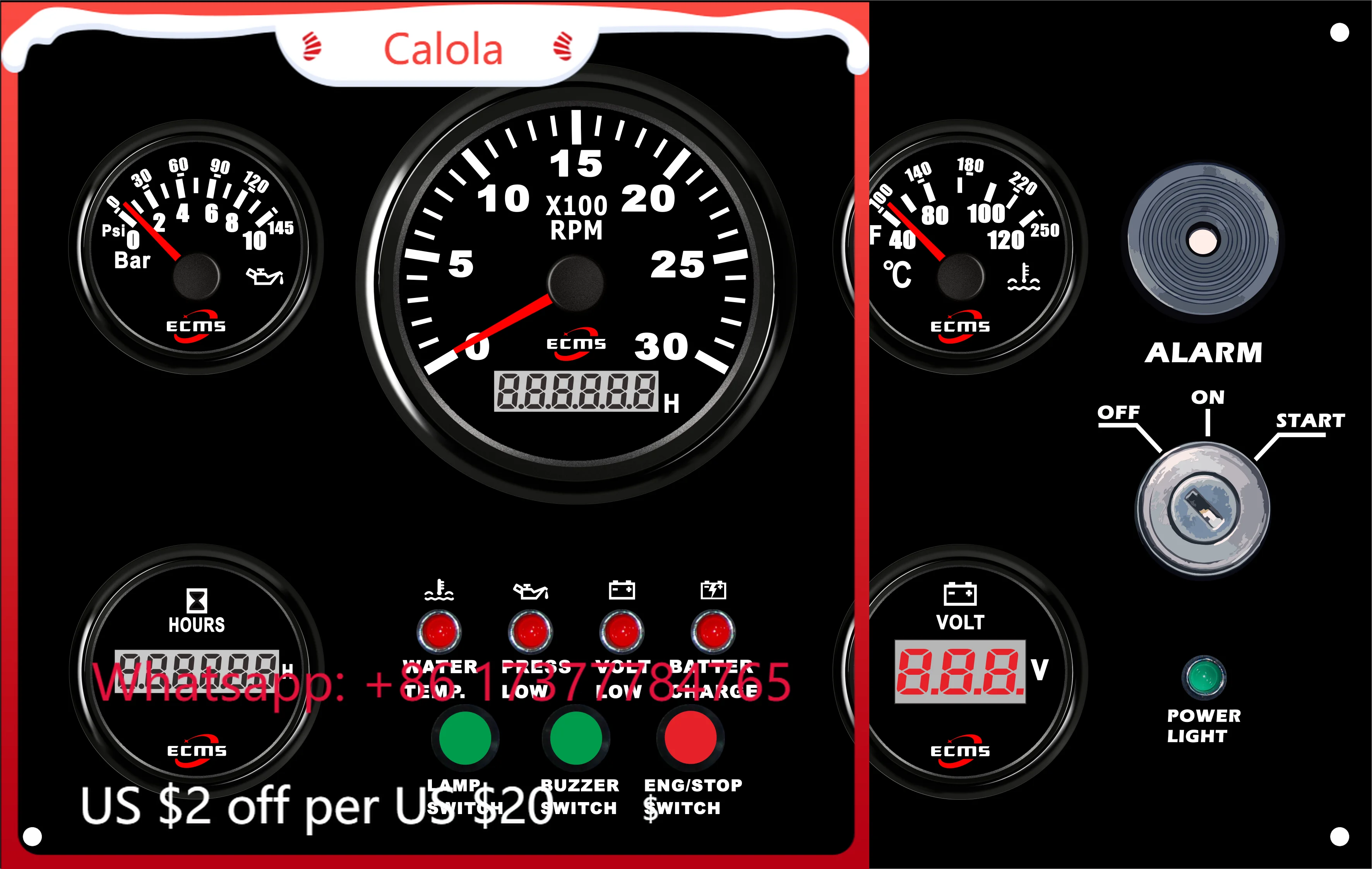 Marine Waterproof Instrument Panel 300*190mm Boat Mounted Control Panel