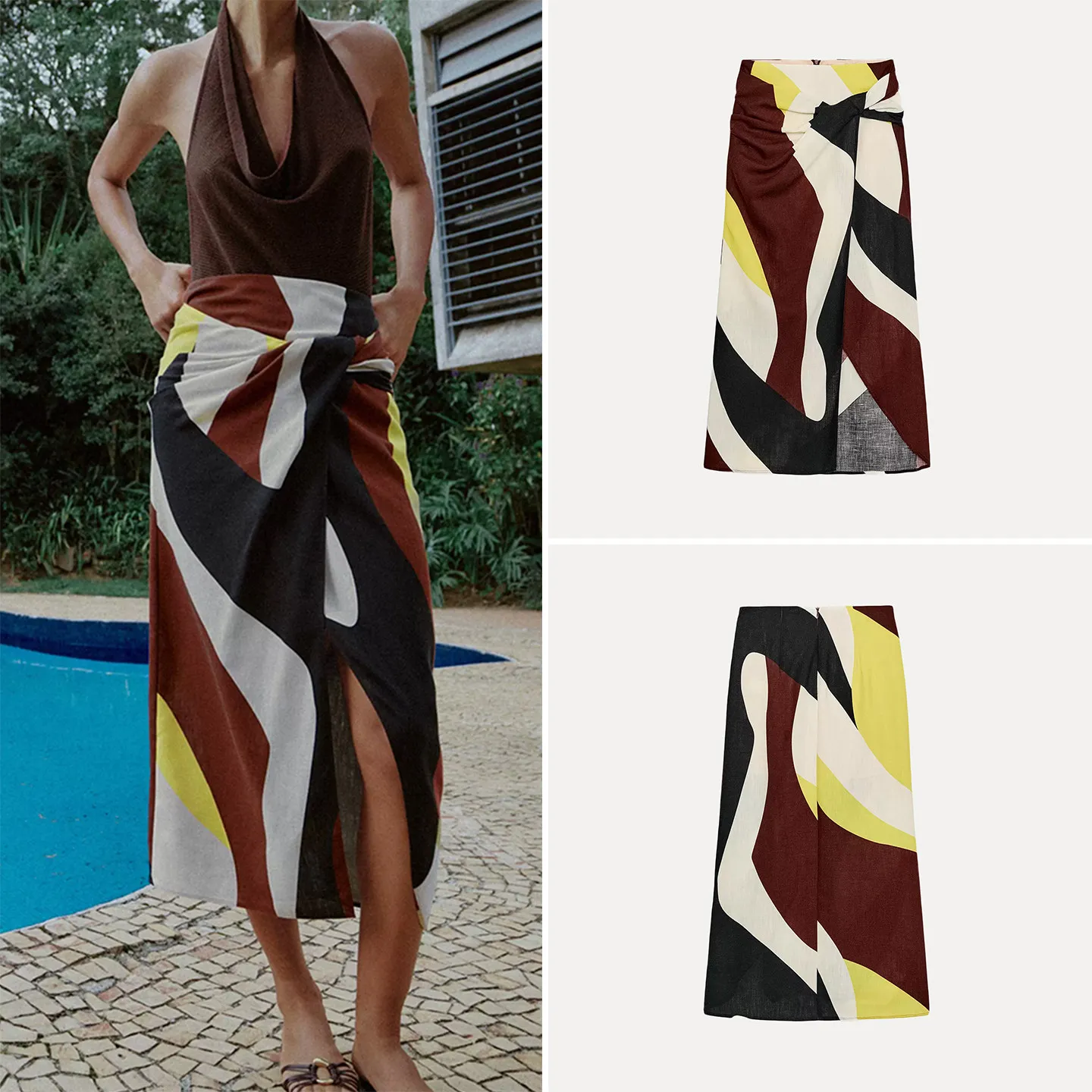 

Fashionable Printed Wrap Scarf Midi Skirt Women's Summer 2026 New Style Belted Mid-Length Skirt Standard Fit Other Material