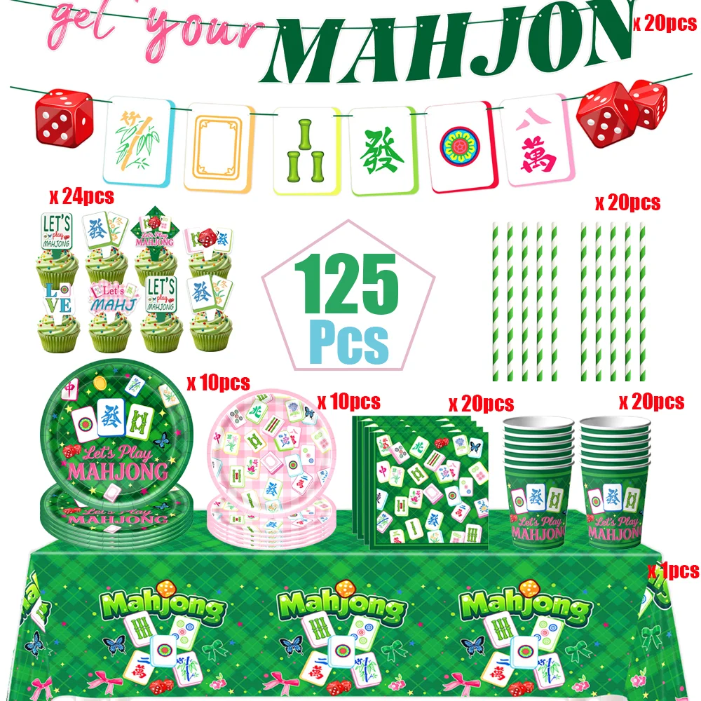 Baby Clothing Night - Mahjong Erwachsenen-Geburtstagsparty-Dekorationen Ballon-Spielaften Papierbecher Teller Servietten