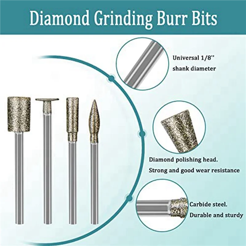 

AS94-Stone Carving Set Diamond Burr Bits,60PCS Polishing Kits Rotary Tools Accessories With 1/8 Inch Shank For Carving