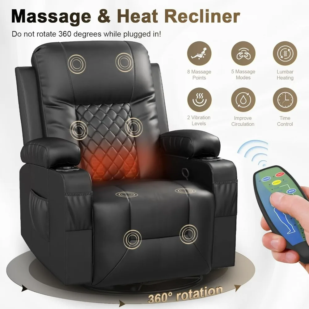 Living Room Furniture Set, Loveseat Recliner and 2PC Massage Recliner Chair, Luxury Reclining Sofa 3PC Set for Living Room