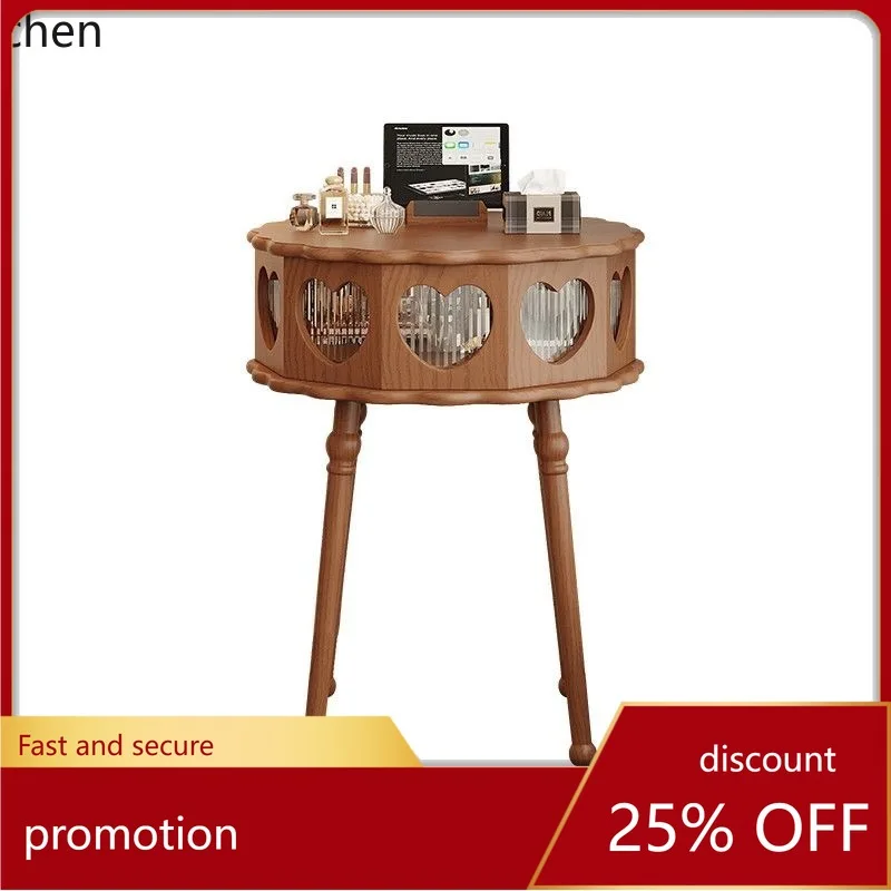ZML Solid Wood Makeup Table Vintage Round Table Rotatable Floor Makeup Table Flip Cover Small Apartment