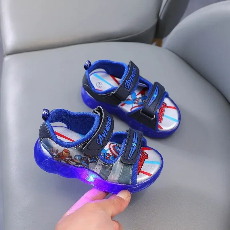 2024 Disney Marvel Boys Girls Spider-Man Princess Led Light Up Luminous Sports Sandals Summer Kids Casual Sandals Toddler Shoes