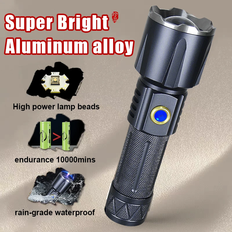 High Power LED Flashlight Waterproof Lamp Utral Powerful Lights Zoomable USB Rechargeable Tactical Torch Outdoor Camping Lantern