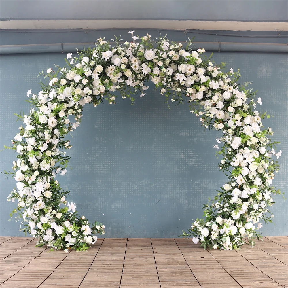 Artificial Flower Arrangement New Style White Rose Greenery Floral Row for Baby Shower Party Event Backdrop Decoration Props