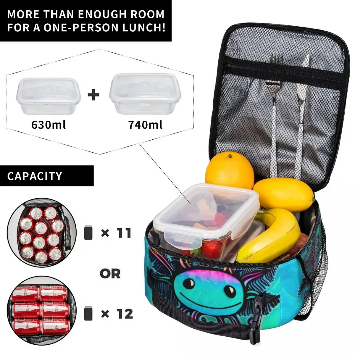 Exotic Axolotl Resuable Lunch Boxes Waterproof Salamander Animal Thermal Cooler Food Insulated Lunch Bag Kids School Children