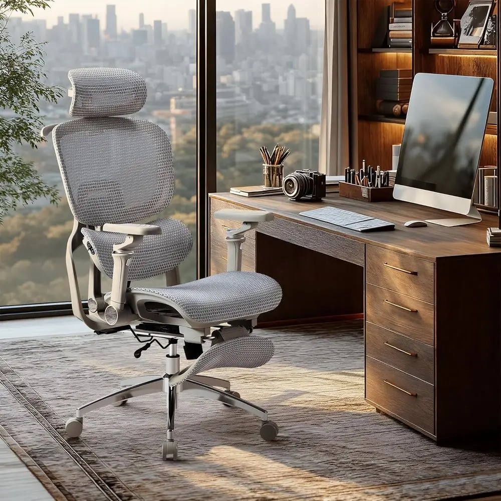 كرسي مكتب تنفيذي مريح عالي الظهر مع مساند للذراعين 6D، تدليك ساخن، دعم قطني، ميزات قابلة للتعديل (رمادي) #2