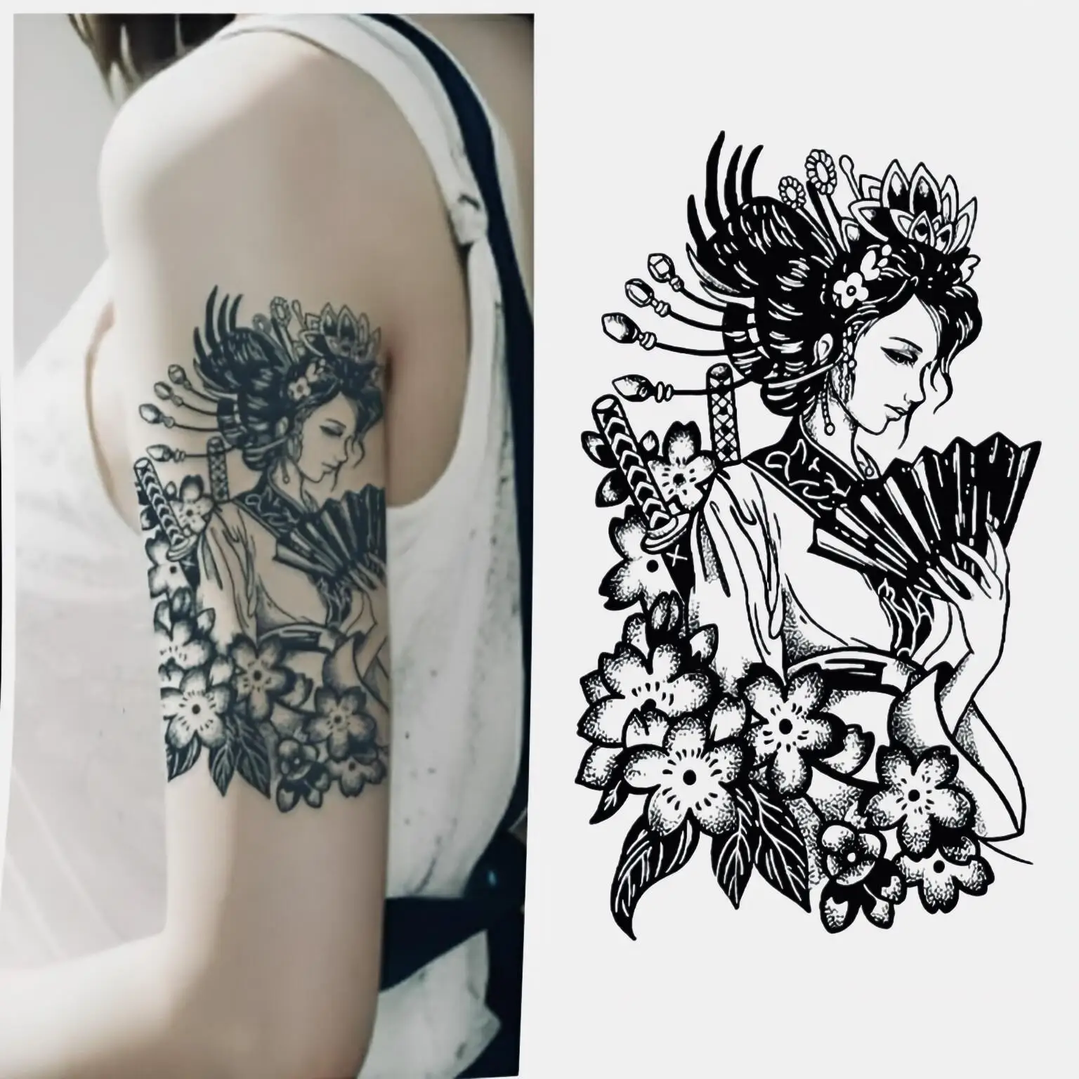

Folding Fan Goddess Temporary Tattoos,Tattoo Stickers,Waterproof Long-Lasting 15 Days,Semi-Permanent Fake Tattoo,body art