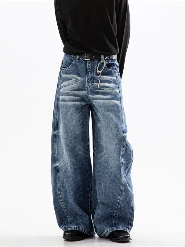 

American Style Casual Loose Straight Leg Jeans Men's Spring Autumn Trendy Brand Knife Wide Leg Pants Fashionable Cityscape