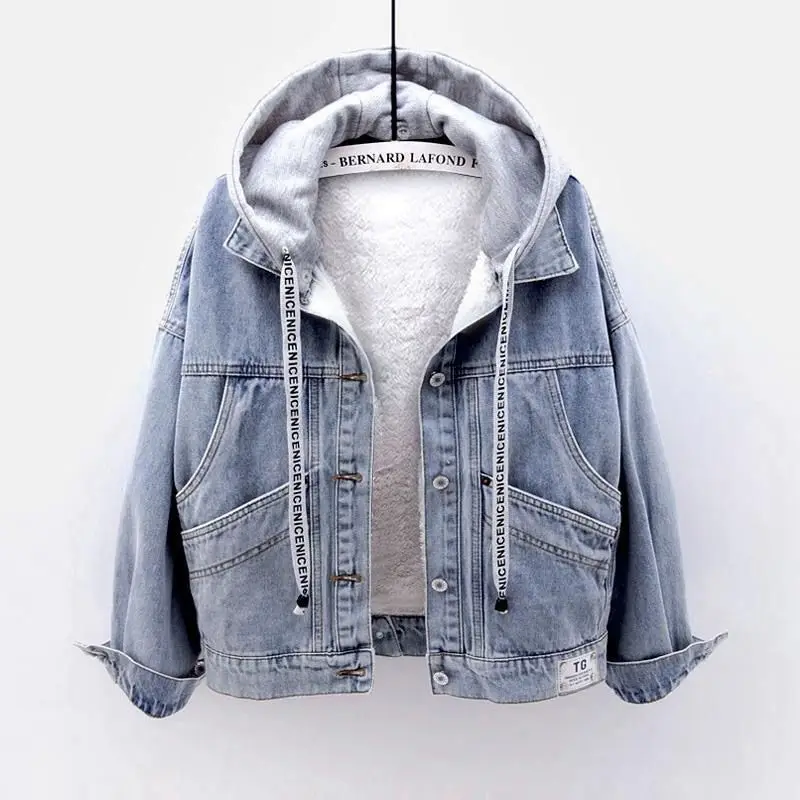 Winter Thickened Warm Womens Denim Jacket Casual Hooded Detachable Jeans Jacket Detachable Collar Parkas Vintage Cotton NewCoats