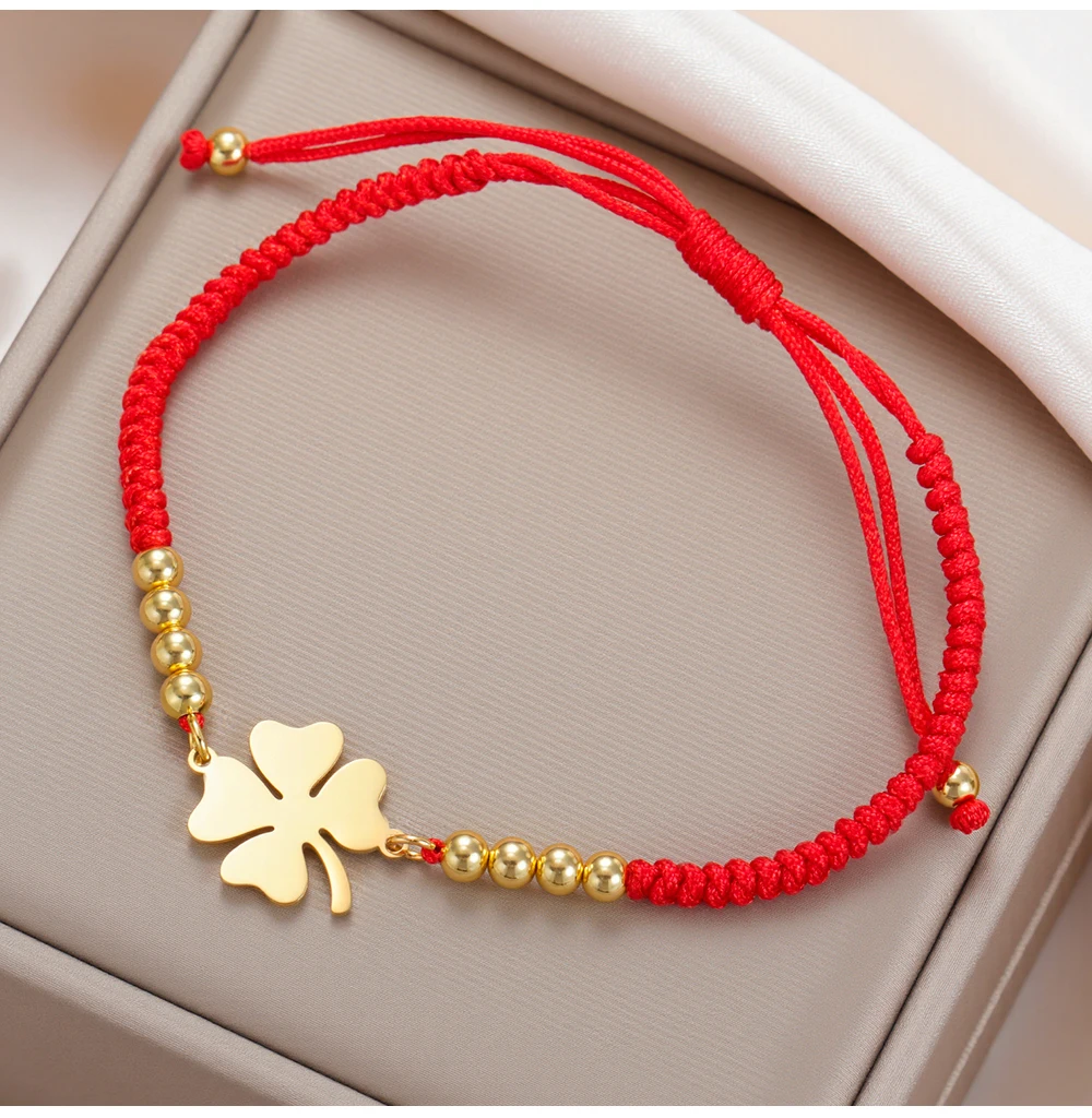 COOLTIME Mode Vier Blätter Klee Armbänder Edelstahl Hand Gewebt Seil Frauen Armband Schmuck Geschenk Großhandel – Detail 10