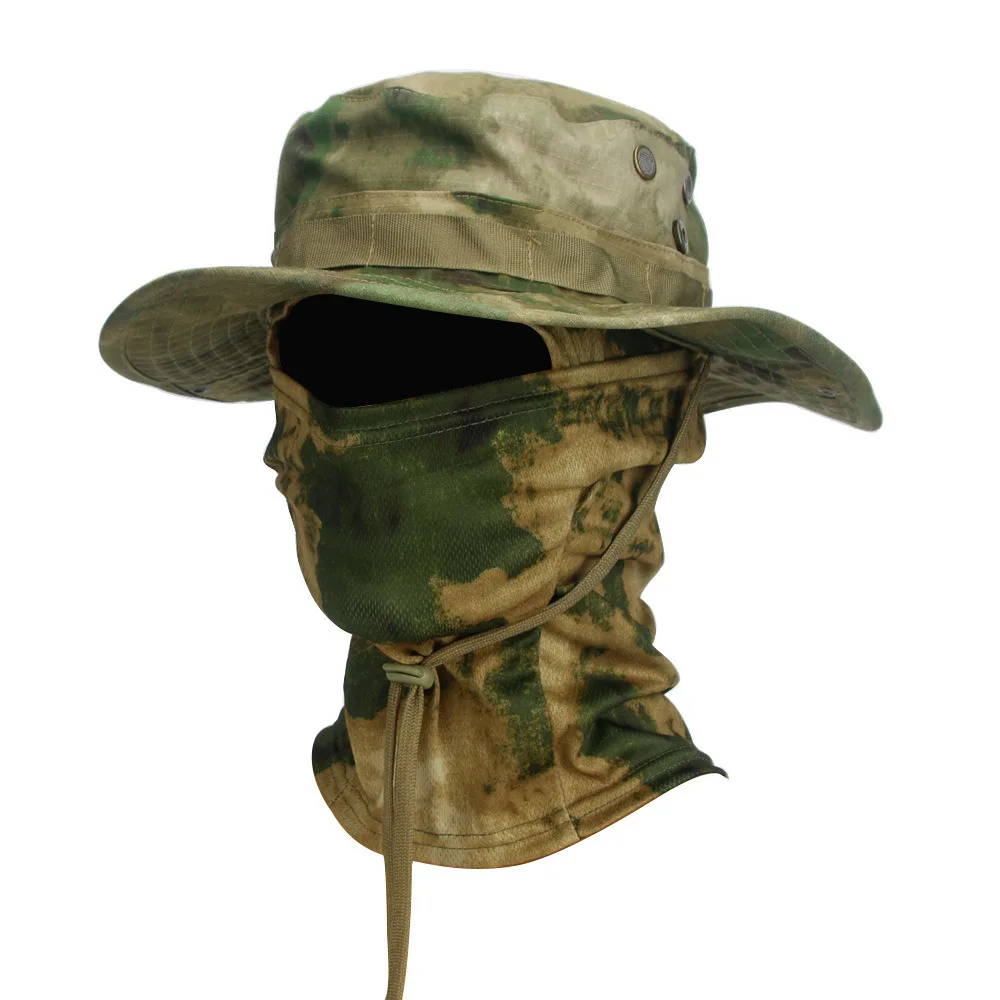 Camouflage Boonie Cap Passamontagna Cappello Completo Pieghevole Cappello morbido Caccia all'aperto Pesca Cappello a tesa larga Cappellini per protezione solare