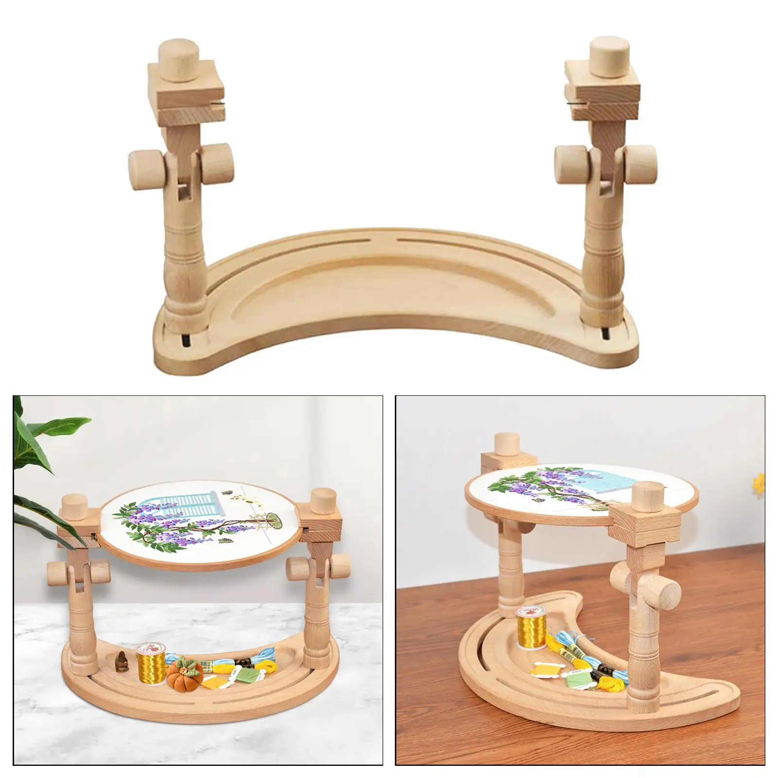 

1Pc Retro Style Rotating Wooden Needlework Table Rack Tabletop Embroidery Stitchwork Rotate Sewing Holder