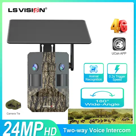 LS VISION 180°Ultra-Wide Field Of View 24MP Dual-lens Dual-screen 4G SIM Solar Hunting Camera Outdoor Night Vision GPS Ai Motion