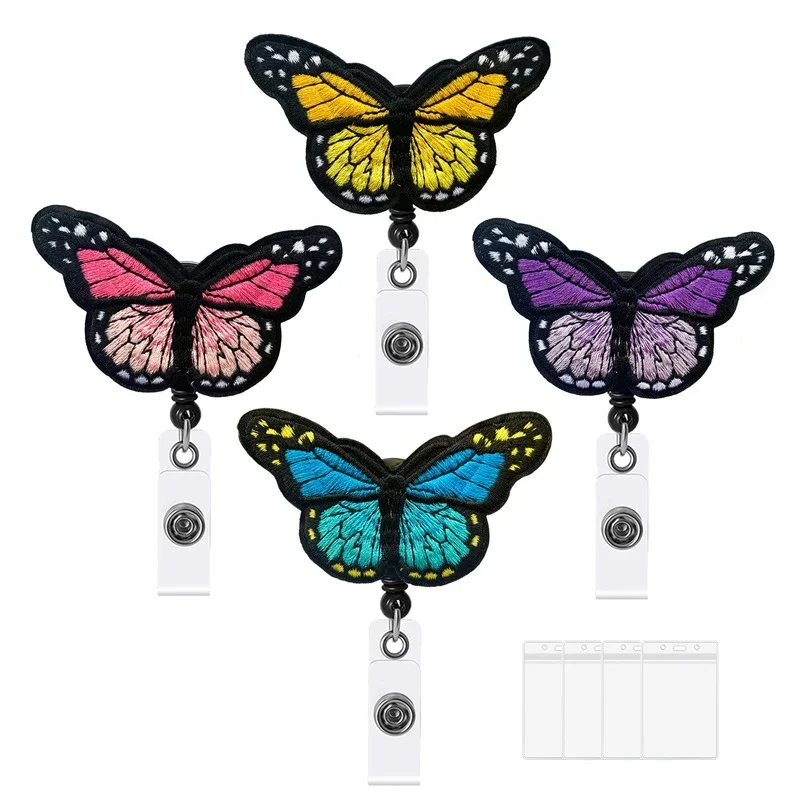 Butterfly Badge Reel With Transparent Badge Holder Retractable Felt Card Clips Badge Reels For ID Tag Working Permit