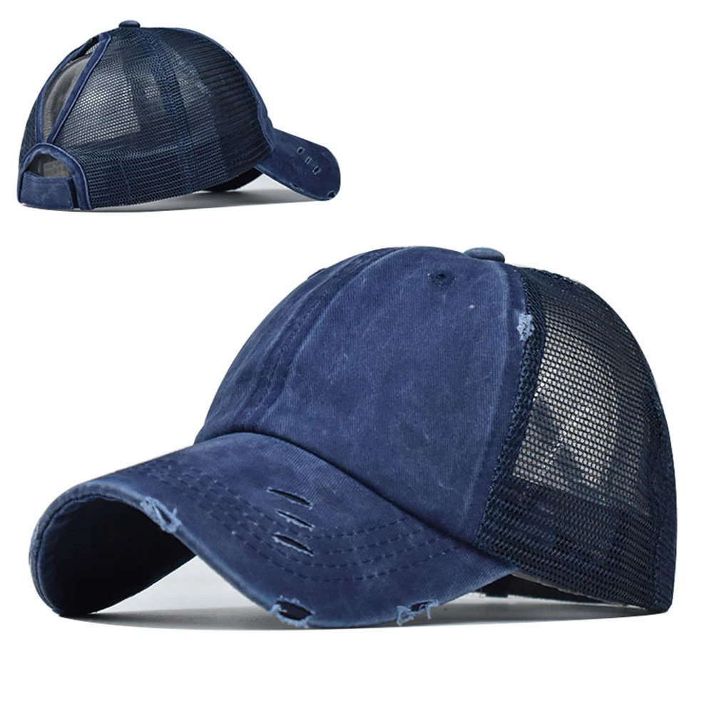 Hats Baseball Cap Outdoors Mesh Solid Color Splicing Sun Protection Sunscreen Trucker Washed Adjustable Unisex