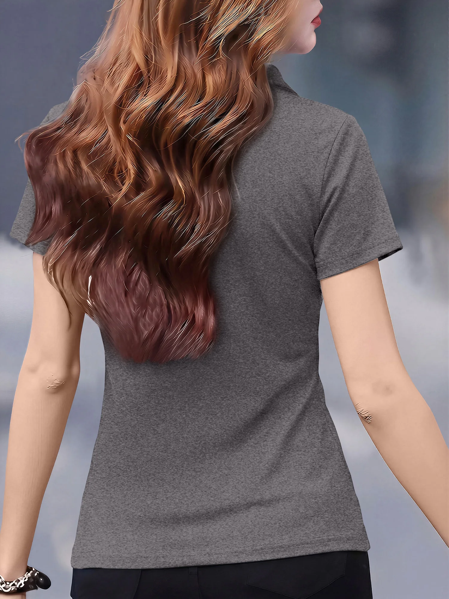 Minimalistisches Herz-EKG-Linien-Grafik Damen Kurzarm-Poloshirt mit Kragen, Schlanker Schnitt, Tägliches Casual-Sommer-Oberteil – Detail 4