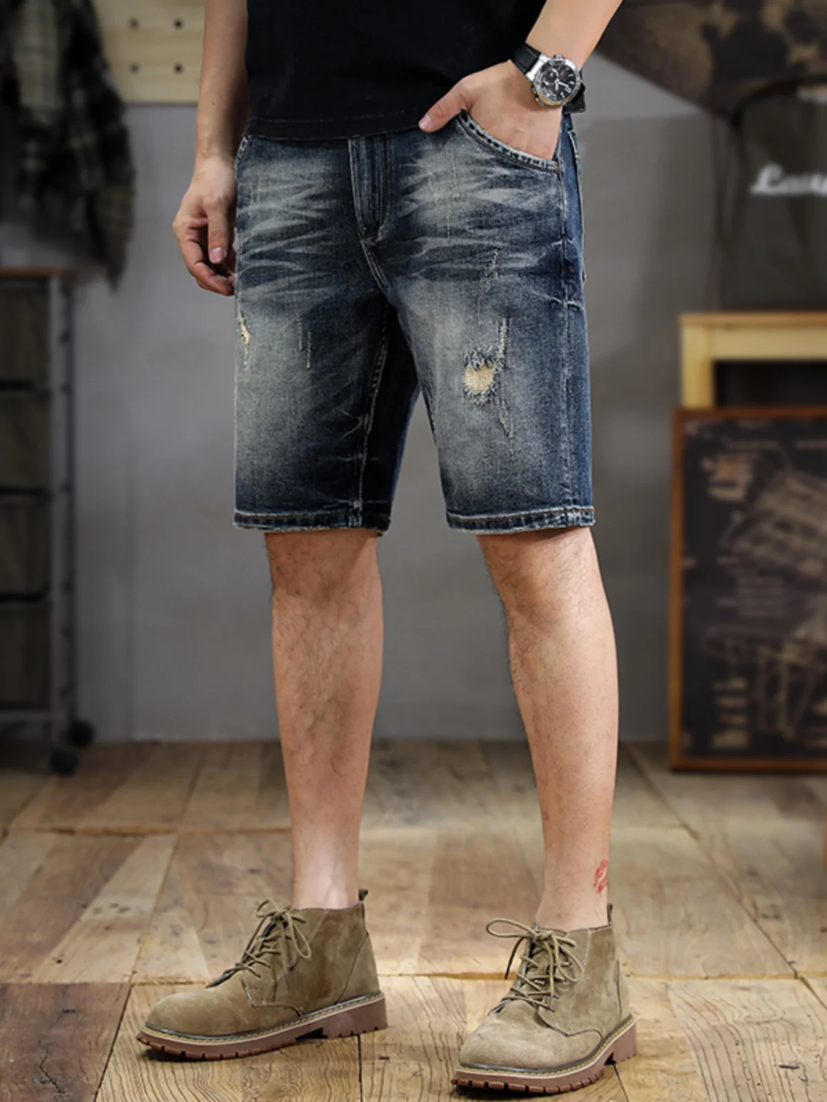

Summer New Vintage Loose Fit Men's Denim orts Five kets Youth Faion Casual Straight Leg Stretchy Jeans Cotton Blend