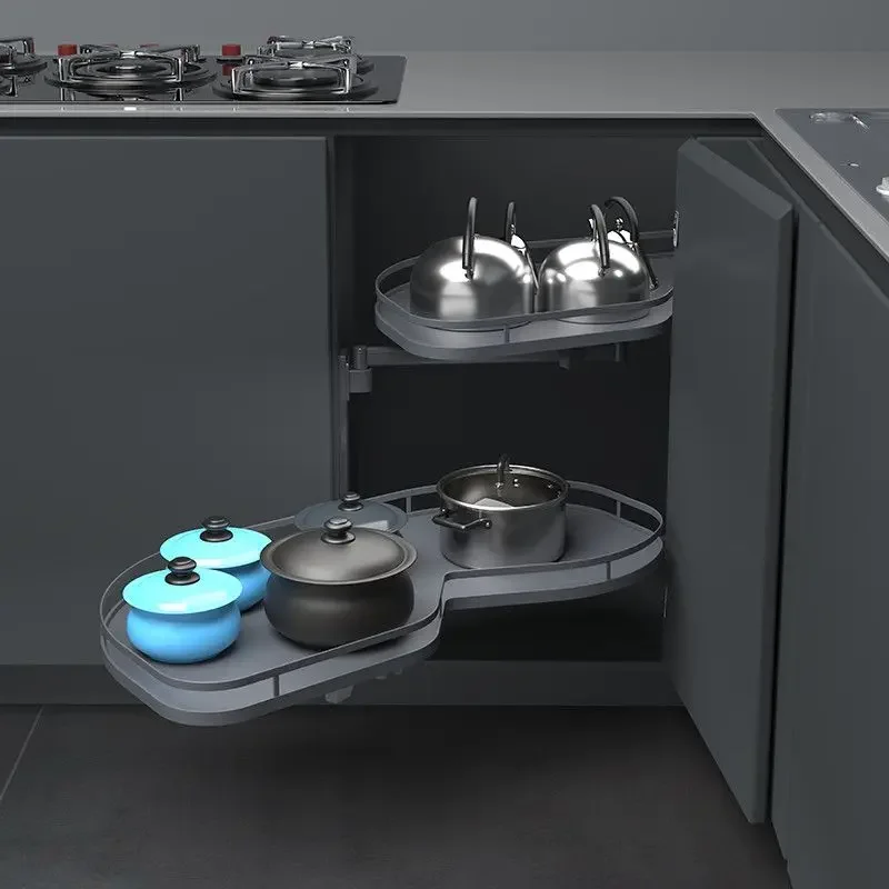 Kitchen cabinets corner UFO corner rotation, damping little monster double-layer linkage full open corner basket