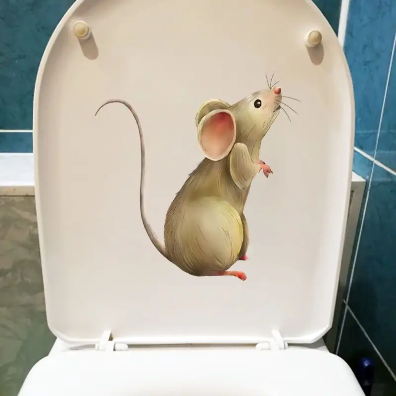 

MT43# Mouse Looking Up Funny Toilet Stickers Cartoon Urination Toilet Lid WC Door Sticker Removable Self-Adhesive Decor