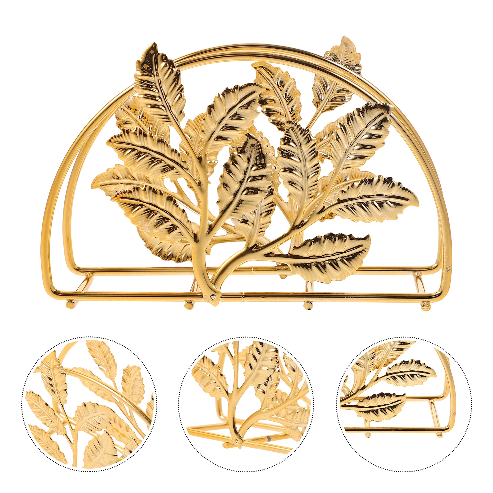 Golden Iron Holder For Kitchen Dining Table Leaf Design Space-Saving Metal Napkin Rack Reusable Stand For Home Cafe