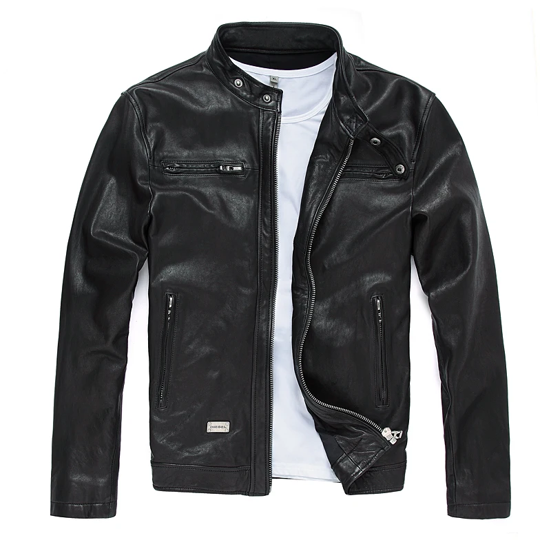 Men's Leather -fit Biker Goat Leather Jacket Cowhide Fall Coat