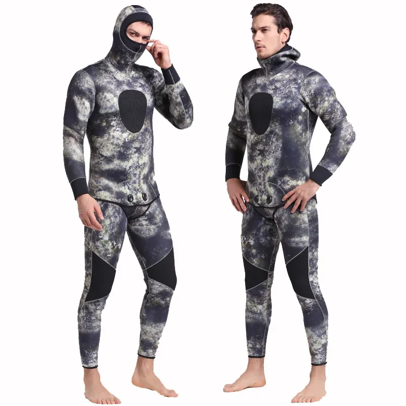 SBART 5MM Neoprene Wet suit Camouflage Spearfishing Wetsuits for Underwater Hunting Hooded 2-pieces Thicker Scuba Diving Suit