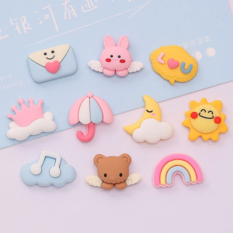 10Pcs Mini Cartoon Cartoon Rainbow, Rabbit Series Back Resin Cabochons Scrapbooking DIY Jewelry Craft Decoration Accessorie