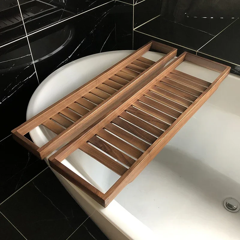 Solid Wood Bathroom Bathtub Shelf Simple Storage Board Japanese Style