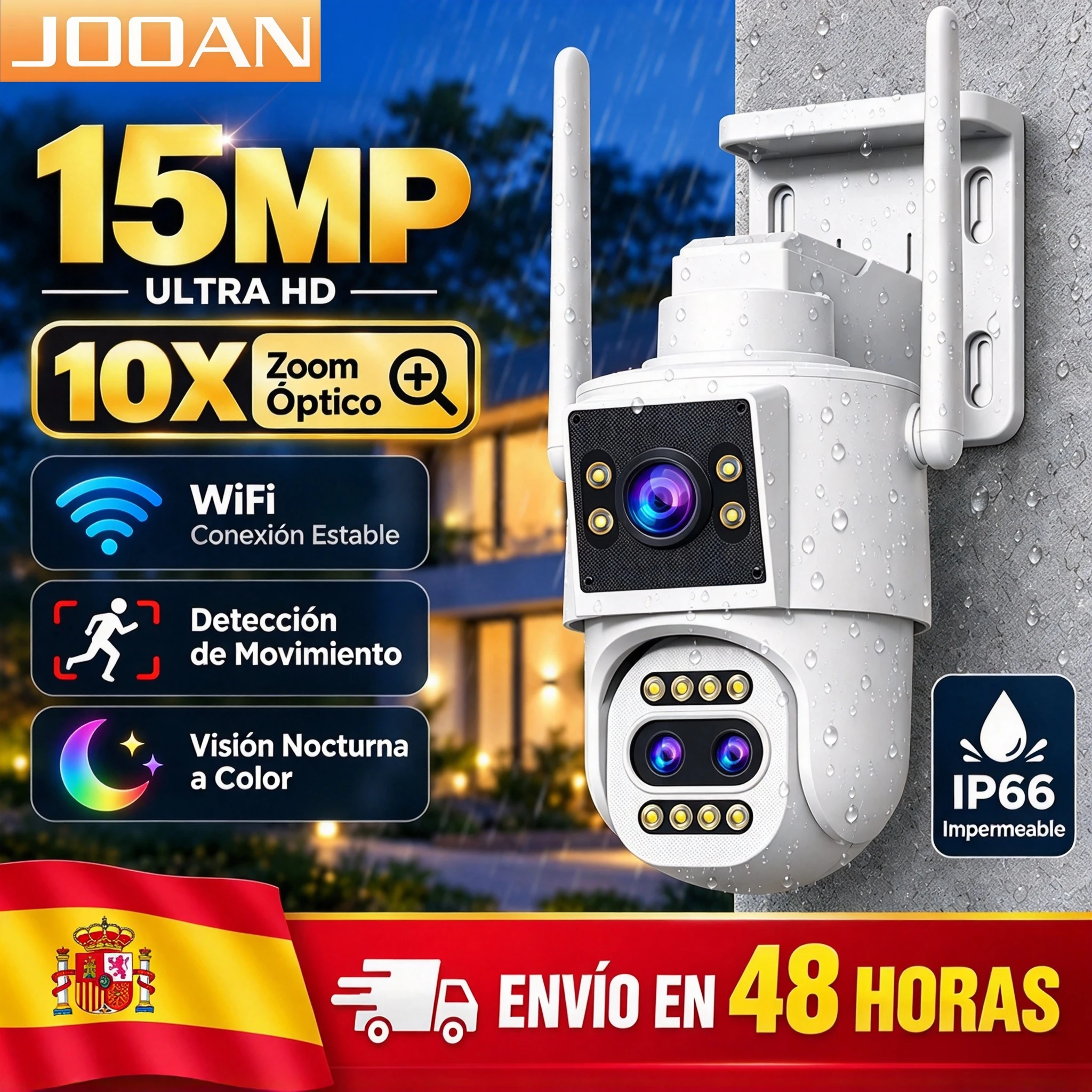 JOOAN 15MP WLAN PTZ Kamera für Außenbereich mit Doppelbildschirm, 10-fach optischem Zoom, Bewegungserkennung, Farb-Nachtsicht, CCTV-Sicherheits-IP-Kamera