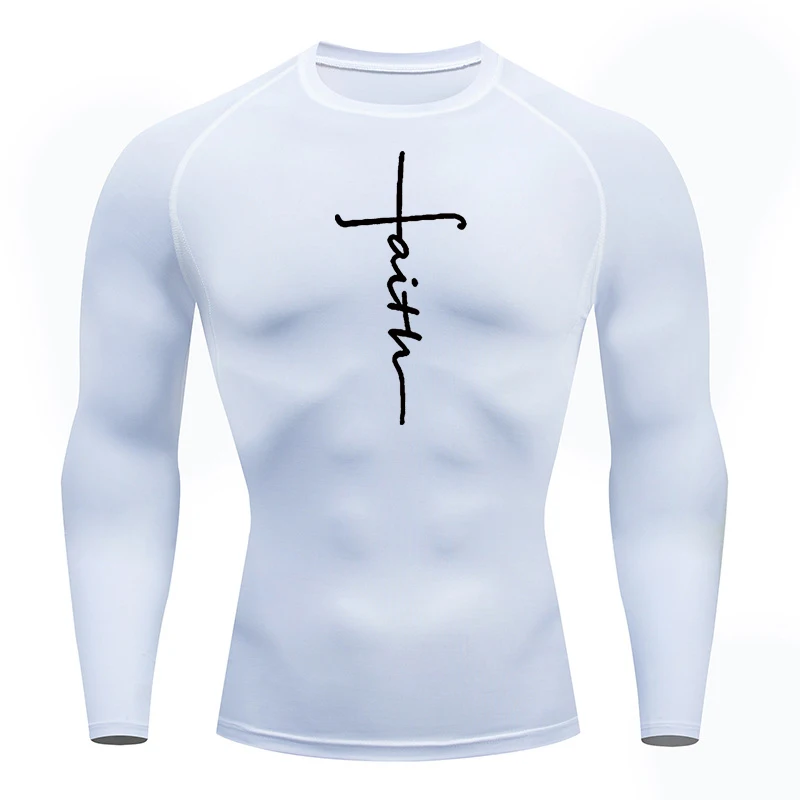 Christian Workout Compression Shirts Graphic Long Sleeve Rash Guard Athletic Quick Dry Tees Tops Mens Gym Undershirts Baselayers