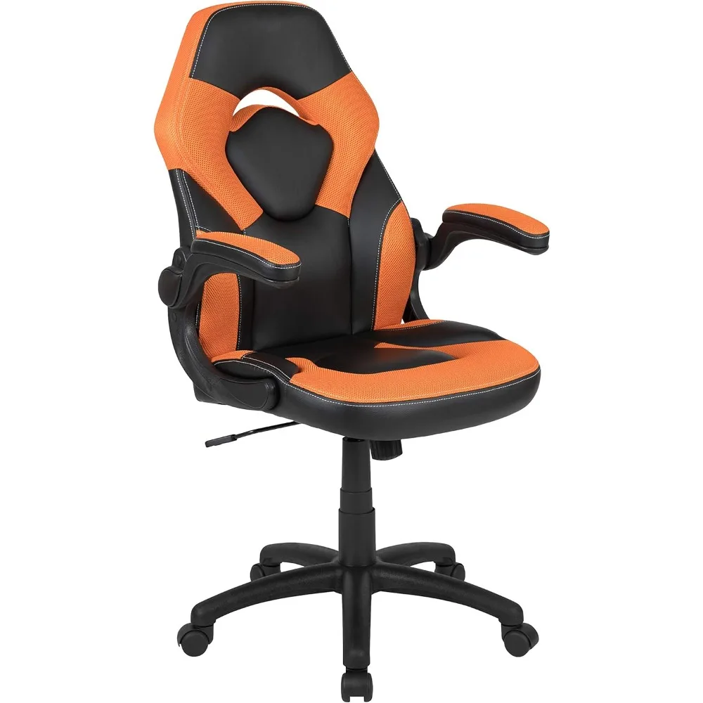 High-Back LeatherSoft Racing Style Gaming Chair with Flip-Up Arms, Ergonomic Padded Swivel Computer Chair, O