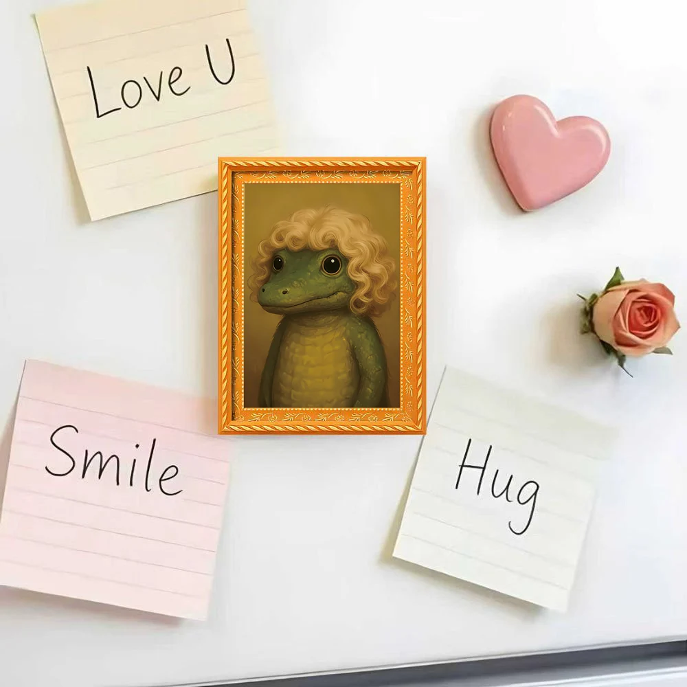 1 Piece of Retro Oil Painting Style Curly-Haired Crocodile Fridge Magnet, Cute Anthropomorphic Magnetic Decoration Sticker, Personalized Kitchen Message Magnet, Creative Ramen-Shaped Magnetic Sticker, Fun Home Decoration Item