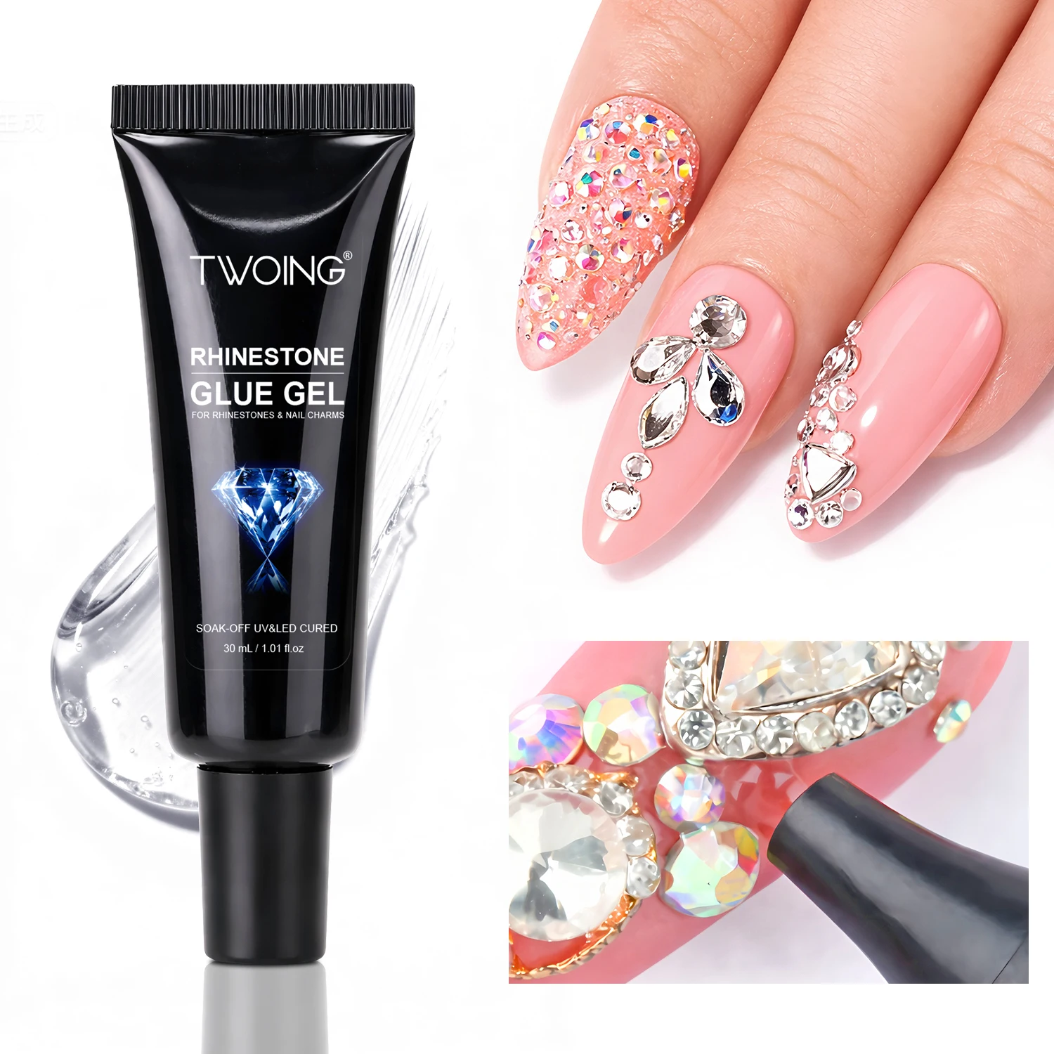 Image of TWOING 30ml Strass-Klebegel, Starker UV-LED-Nagelkleber für Nagelsteine, Kristalle, Charms & 3D-Nagelkunst, Langanhaltend