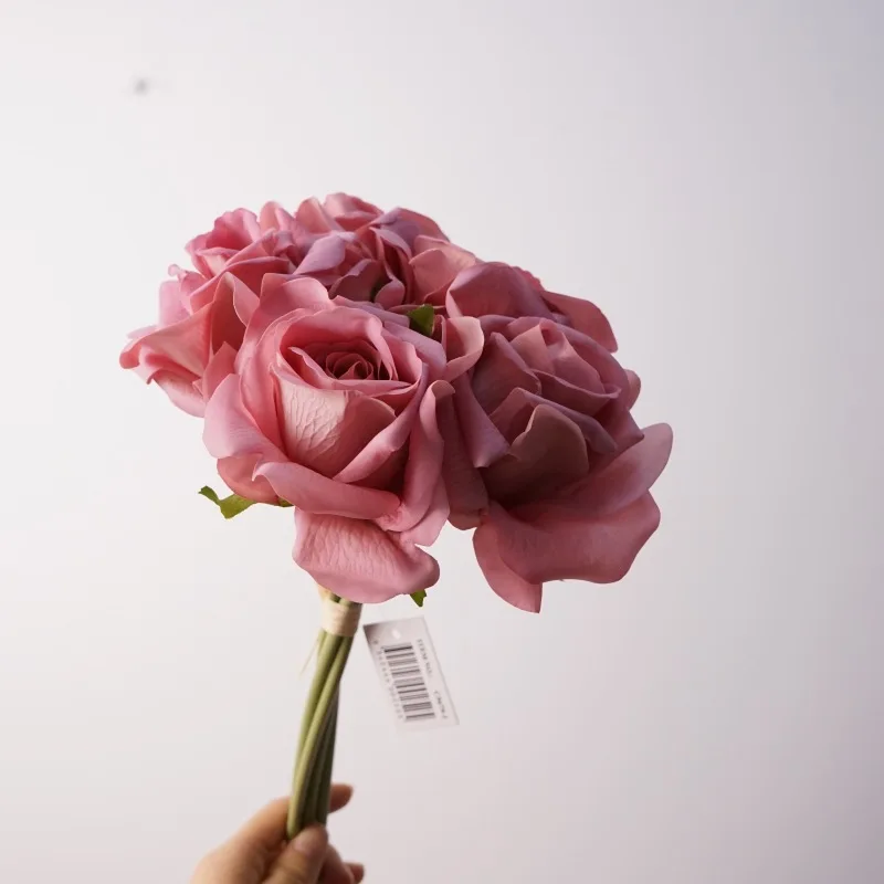 Artificial Real Touch Flowers Moisturizing 5-head Rose Bouquet Wedding Decor Bridal Bouquet Home Decoration Party Table Flowers