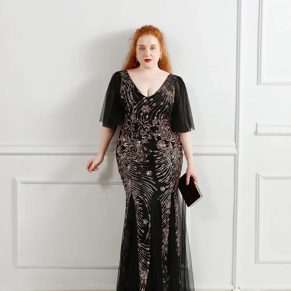 Robe de soirée sirène en tulle à paillettes pour femmes, robe longue noire, robes de soirée formelles, grande taille, tout ce qui est en stock, luxe, 2023