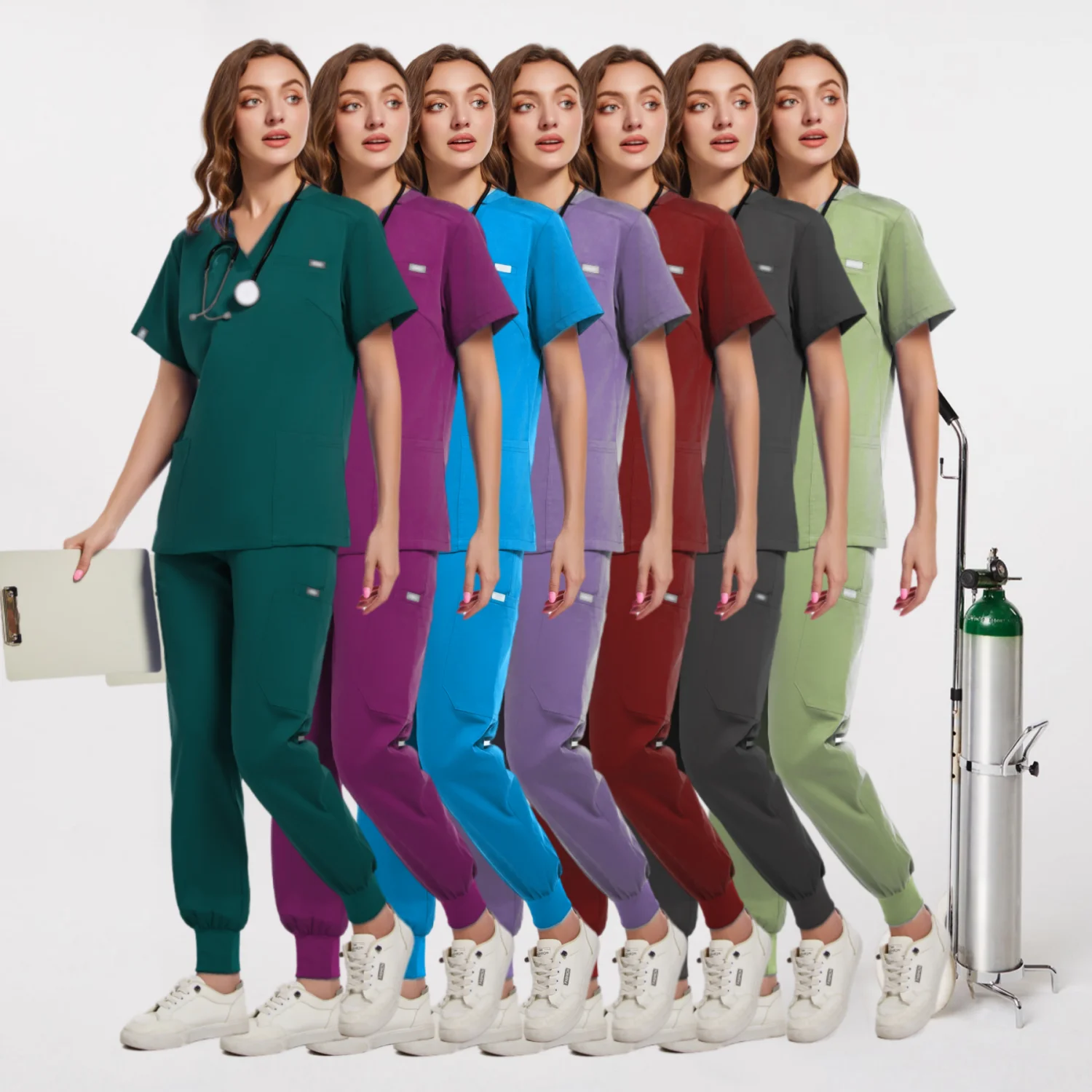 Multicolor Scrubs Uniform Short Sleeve Tops+Pants Nursing Uniform Women Pet Shop Doctor Scrub Medical Surgery Workwear Scrub Set