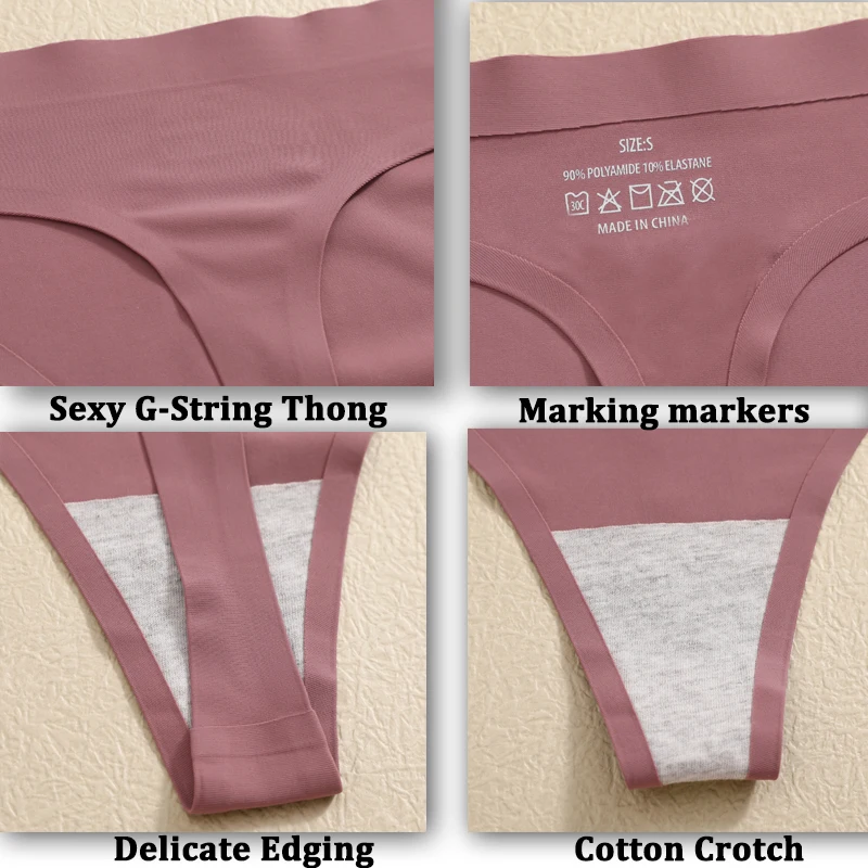 7PCS/Set Ice Silk Seamless Women G-String Panties Sexy Low-Waist Thongs T-Back Female Solid Color Soft Underwear Utral-Thin Pant - Image 3