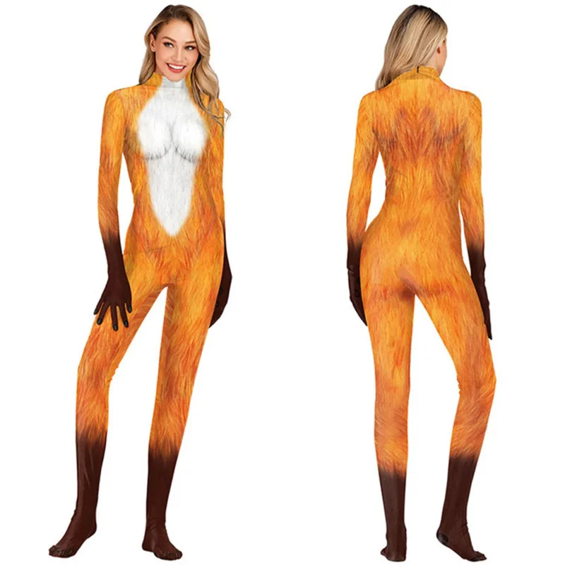 Fantasias de Halloween para adultos e crianças, Cosplay Animal Fox, Macacões Anime, Músculo Impresso Anime 3D, Roupas Zentai, 110-190cm