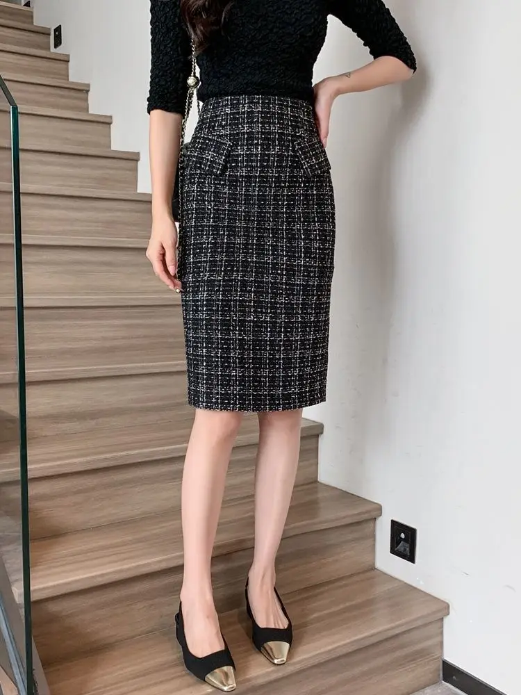 

Summer Elegant Bodycon Skirts Plaid Women Stylish OL Work Pencil Skirt Faldas Saia High Waist Solid Knee-length Jupe Skirts F91