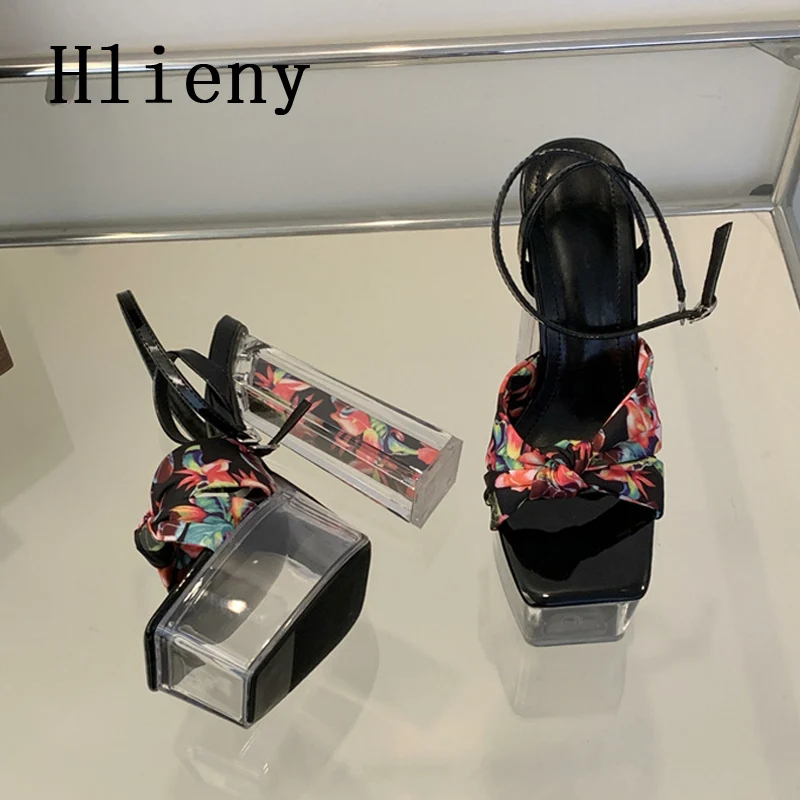 

Hlieny Sexy 14.5CM Chunky Platform Sandals Women Fashion Flowers Transparent High Heels Stripper Pole Dance Shoes Zapatos Mujer