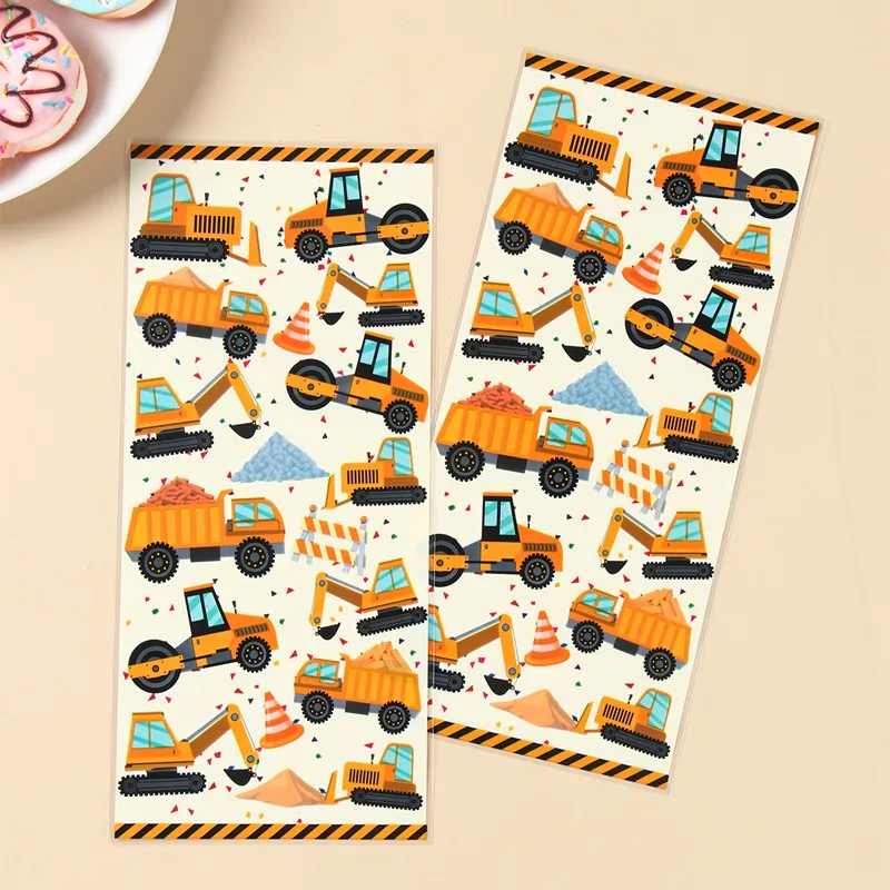 Construction PVC Candy Bags Heat Sealable Treat Cookie Candy Goodie Bags Excavator Baby Shower Tractor Birthday Party Supplies