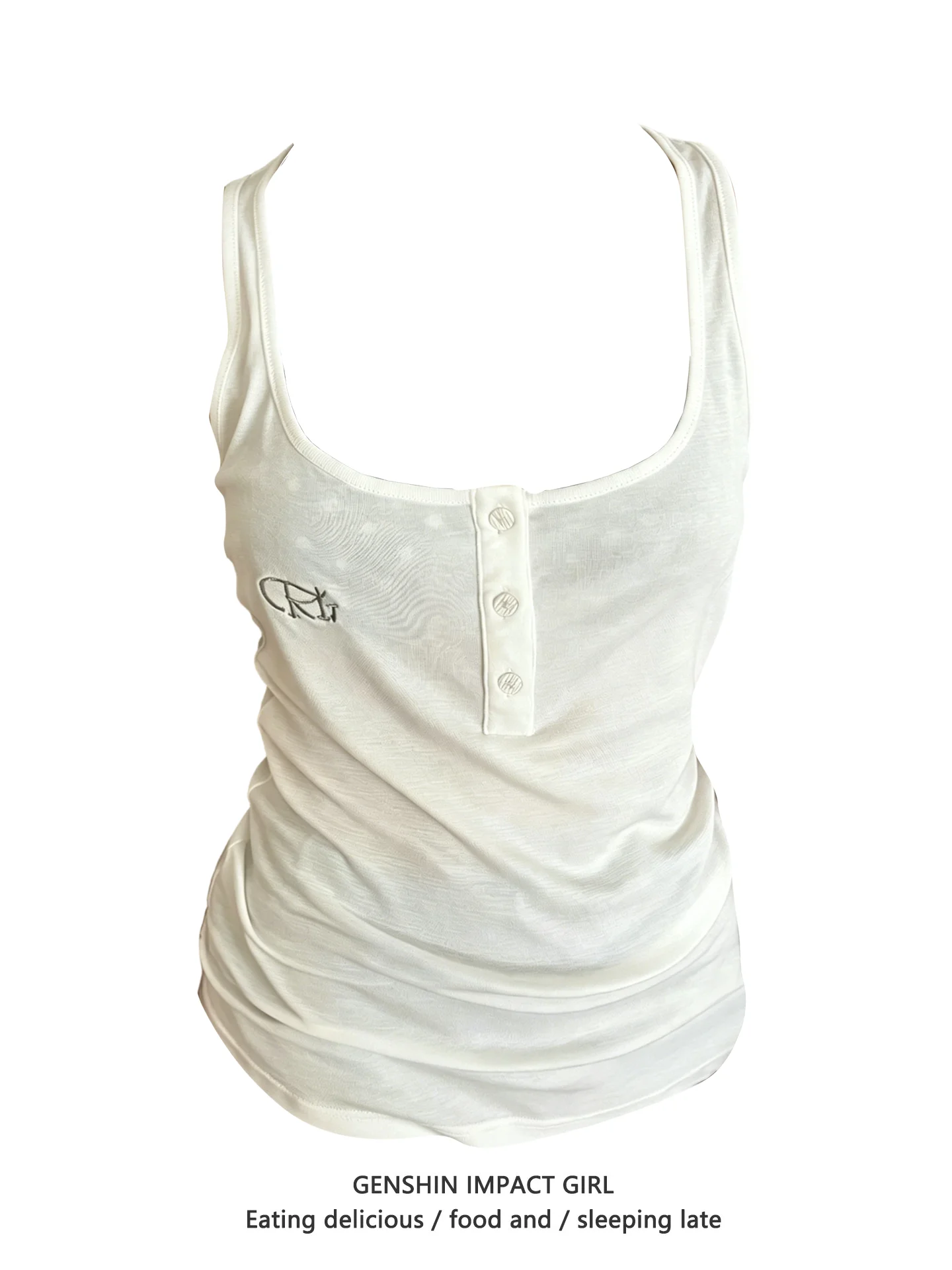 Colete Feminino Coreano Estilo Doce e Picante com Botões, Alça Torcida, Design Exclusivo, Efeito Emagrecedor, Decote U, Estam...