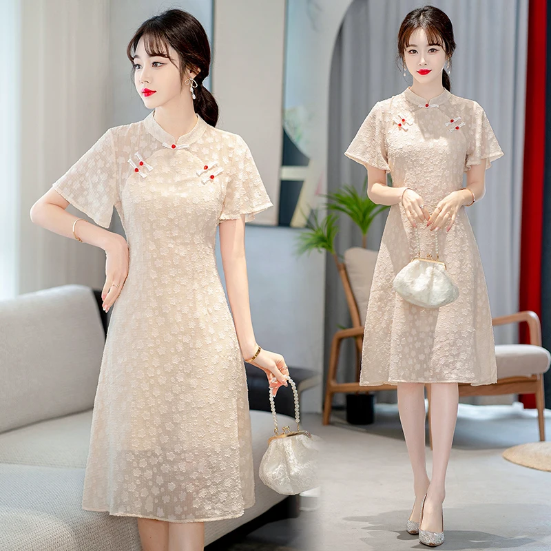 Retro Modified Cheongsam New Chinese Traditional Short Sleeve Qipao Dress